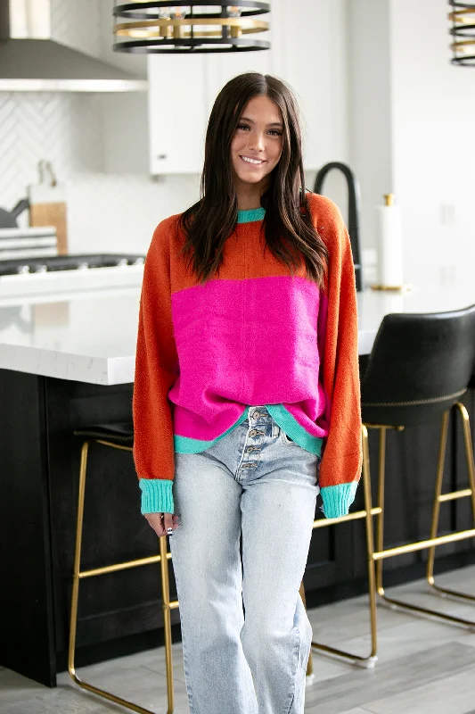 Lucy Color Block Sweater Solid Print Embellished