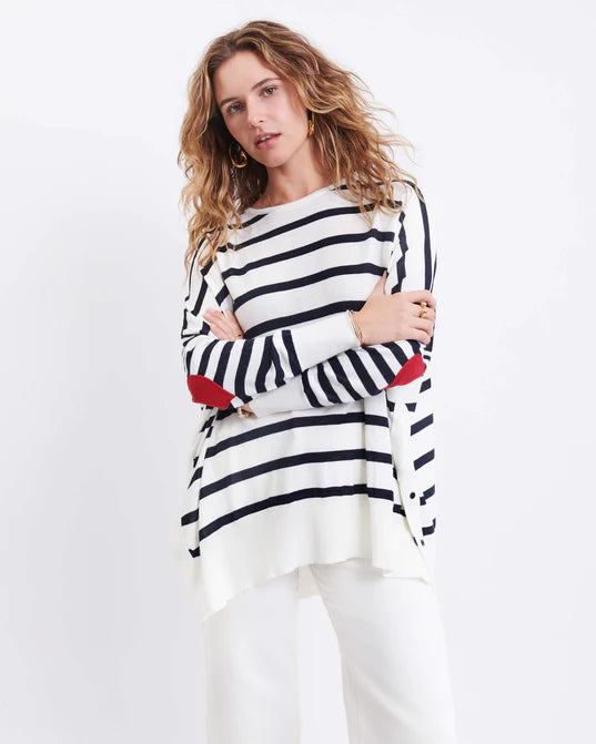 Mersea The Amour Sweater With Heart Patch- Striped navy Machine Wash Dry Clean Hand Wash