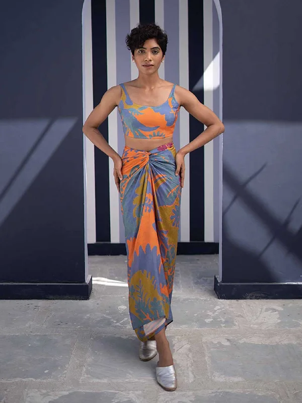 Borneo Orange Skirt Set high slit skirt