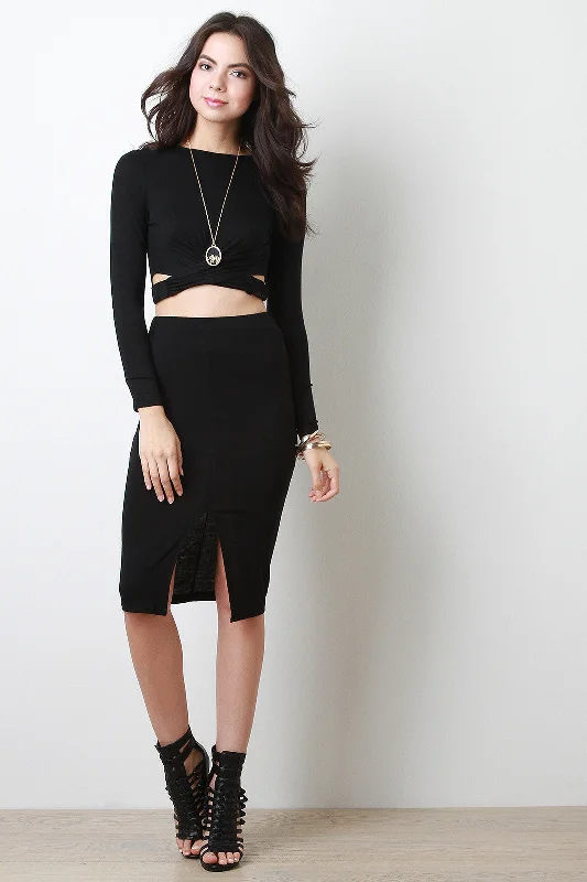 Front Slit Midi Skirt lace skirt romantic