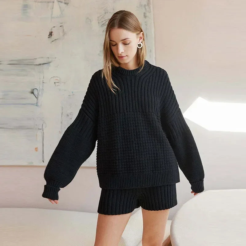 Lucy - Knitted sweater and short co-ord set Embroidered Appliqued Beaded