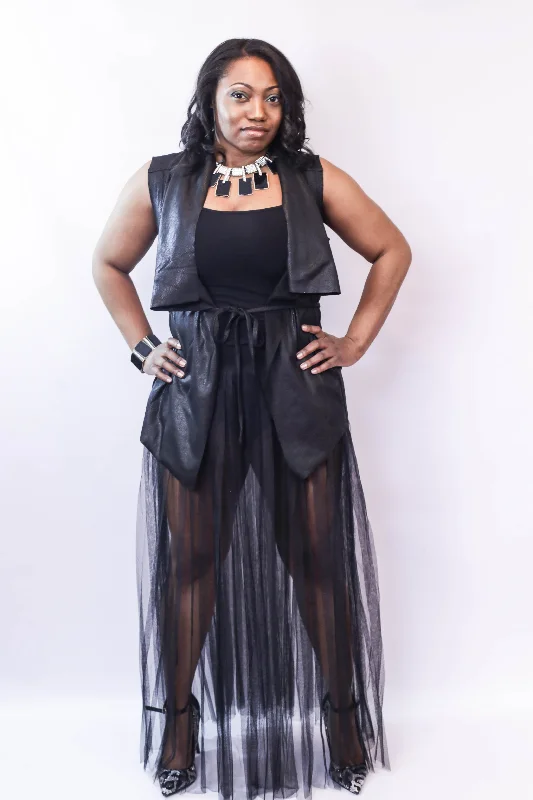 Black Sheer Skirt and Faux Leather Vest seamless skirt comfort