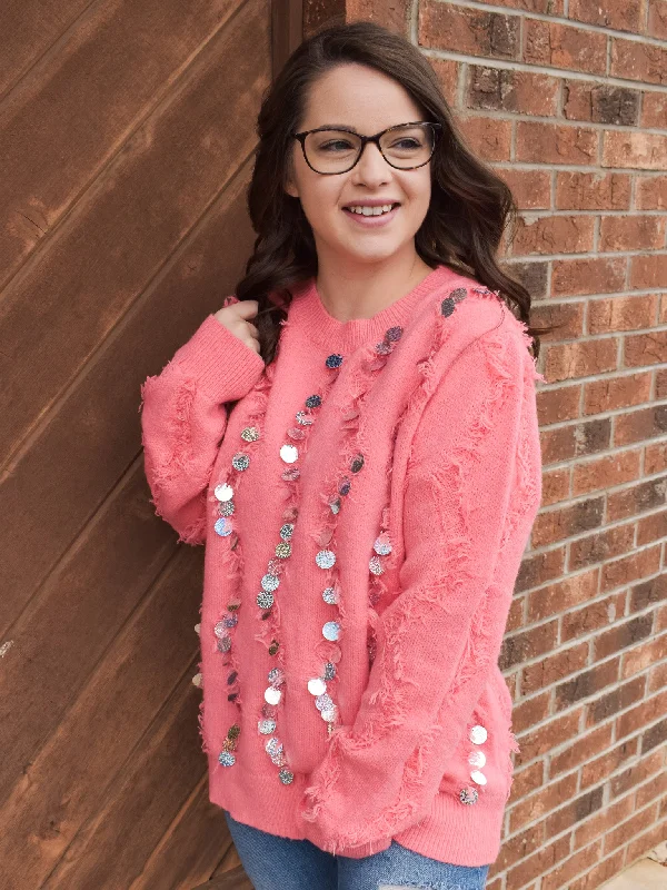 Better Than Ever Sequin Trim Sweater Polka Dot Checkered Tartan