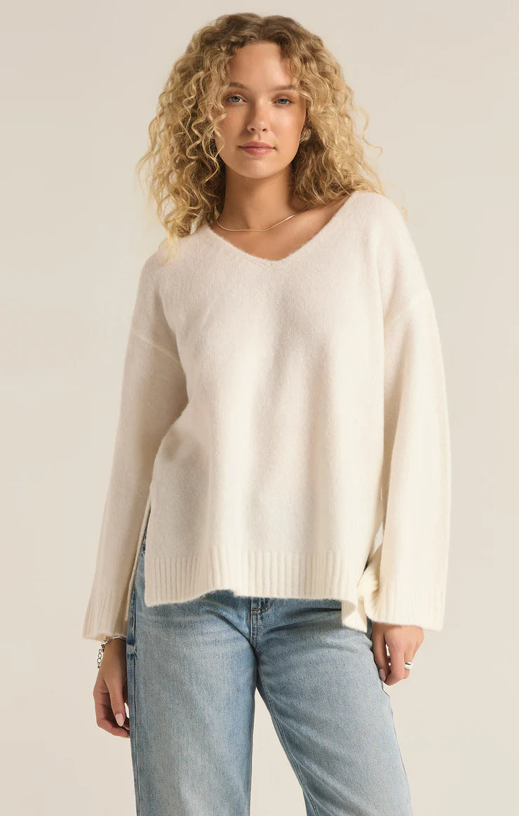 Z Supply Modern V-Neck Sweater Sea Salt Elegant Classic Vintage