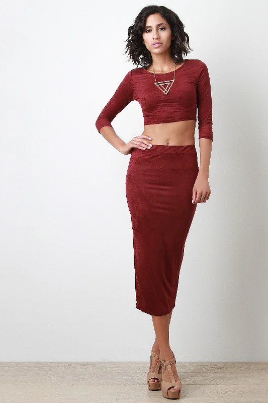Suede Pencil Midi Skirt denim skirt durable