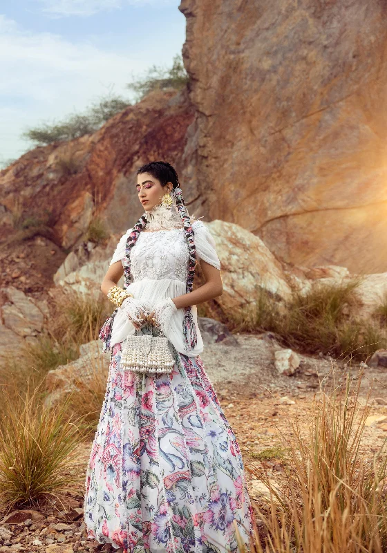 Off Shoulder Peplum top with Gathered Skirt lace skirt intricate
