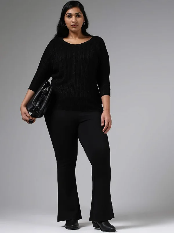 Gia Black Self Striped Sweater Machine Wash Dry Clean Hand Wash