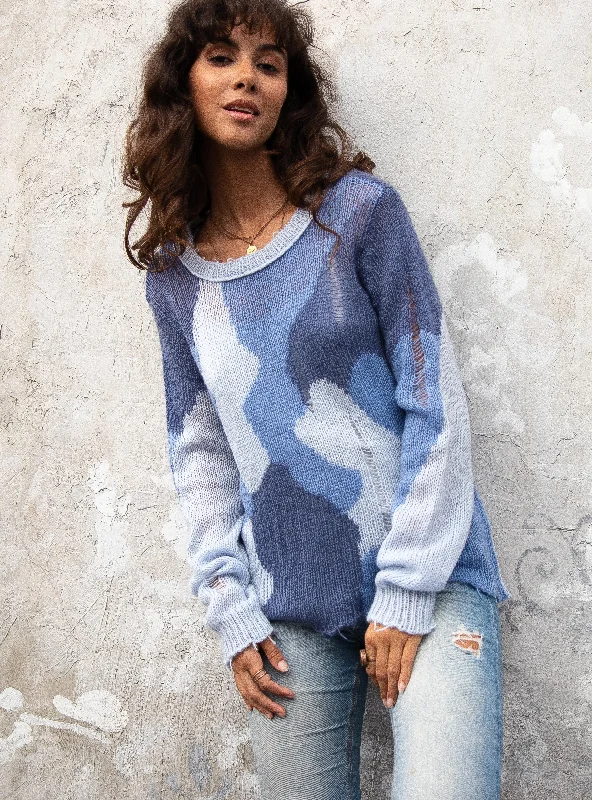 Wooden Ships Camo Oliver Crew Lightweight Sweater Scandia Blue Cotton Fabric Linen Fabric Terry Fabric