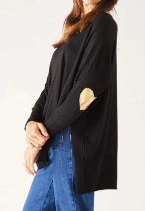 Mersea The Amour Sweater with Heart Patch- Black Heart of Gold Collared Crew Neck Turtle Neck