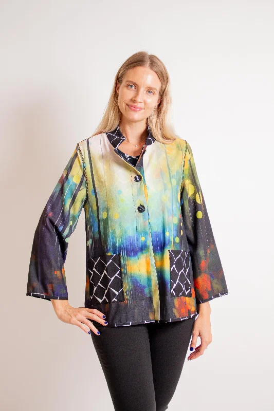 Olive Print Reversible Jacket w/ Button Detail Ribbed Jacket Pleated Jacket Ruffled Jacket