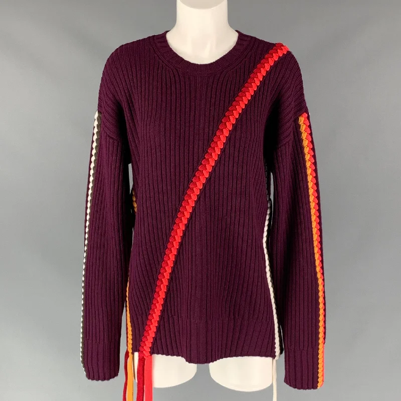 DEREK LAM Size M Burgundy Multicolour Merino Wool Ribbed Sweater Wool Sweater Cotton Sweater Cashmere Sweater