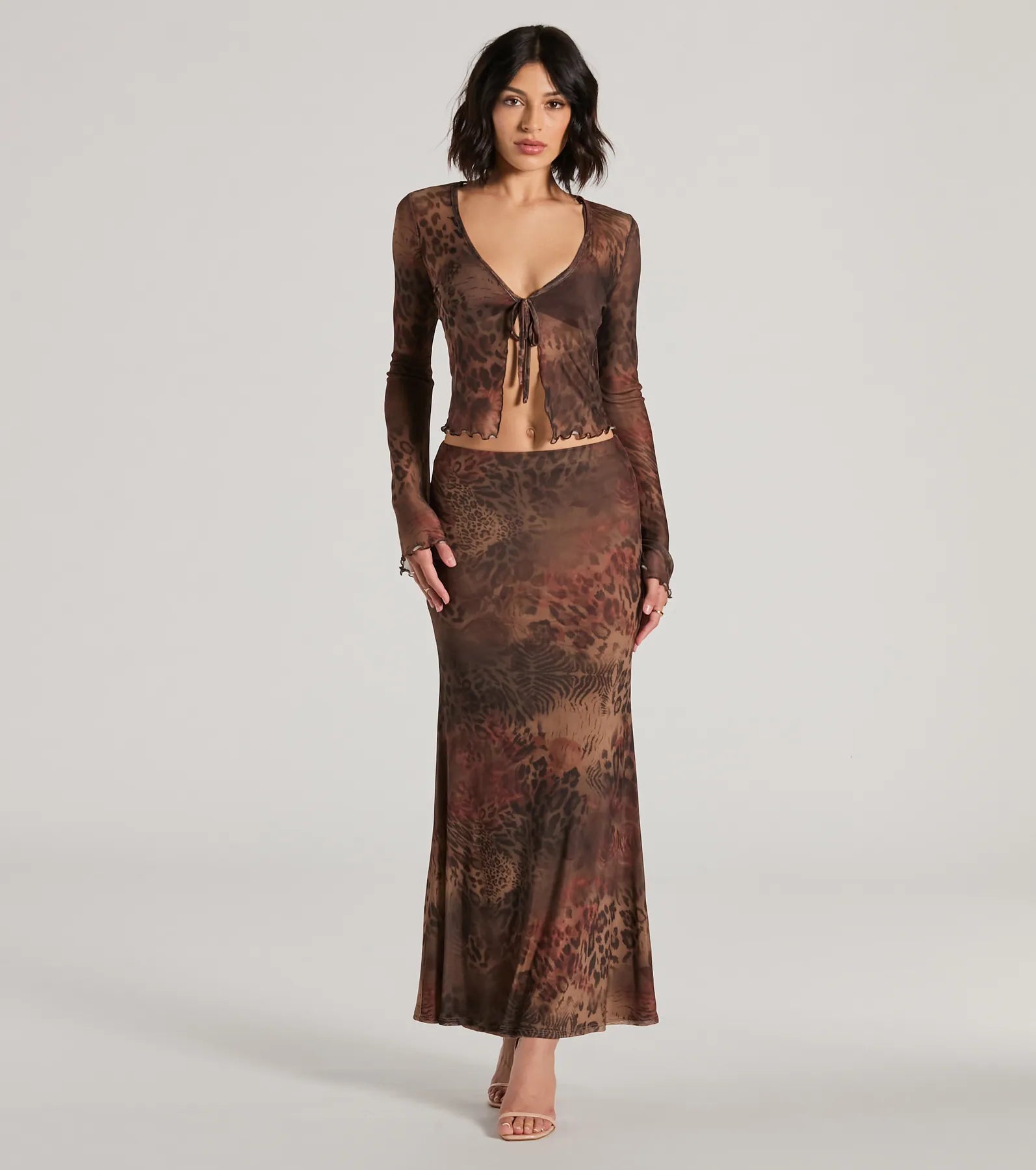 Wildy Sultry High Rise Leopard Floral Maxi Skirt chiffon skirt airy
