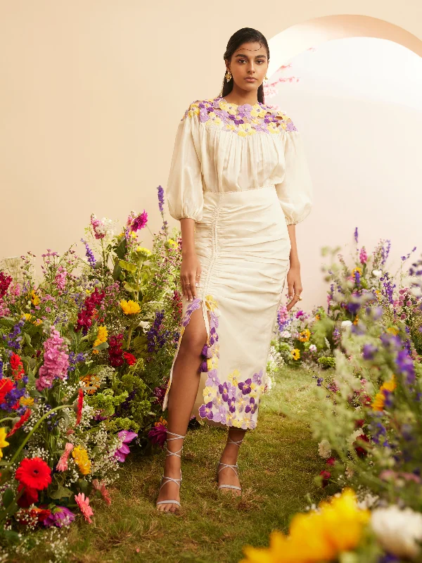 Ivory Pansy Gathered Skirt corduroy skirt durable