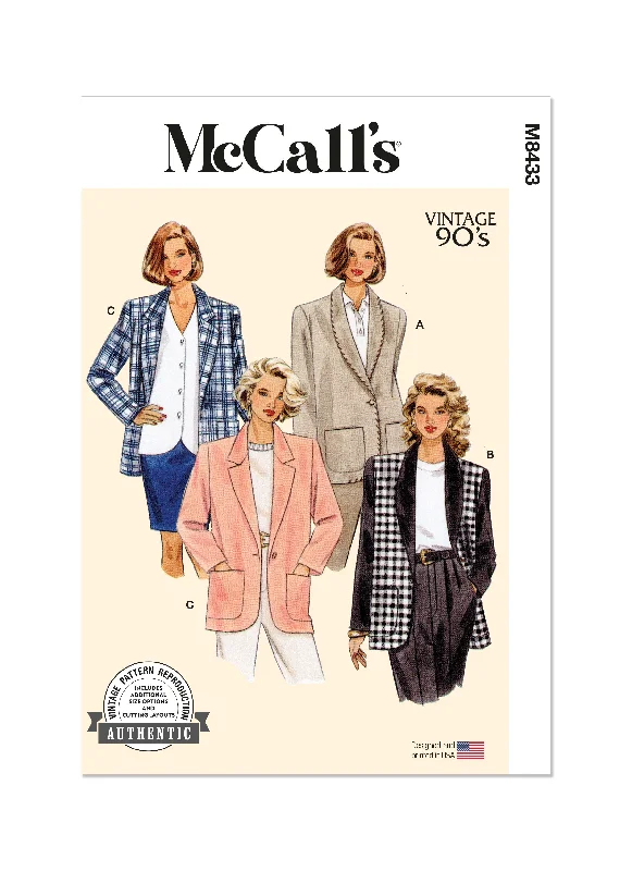 McCall's Pattern M8433 Misses' Jacket Front Pockets Side Pockets Patch Pockets