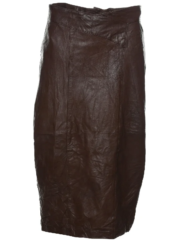 Brown Leather Skirt - M asymmetrical skirt cut