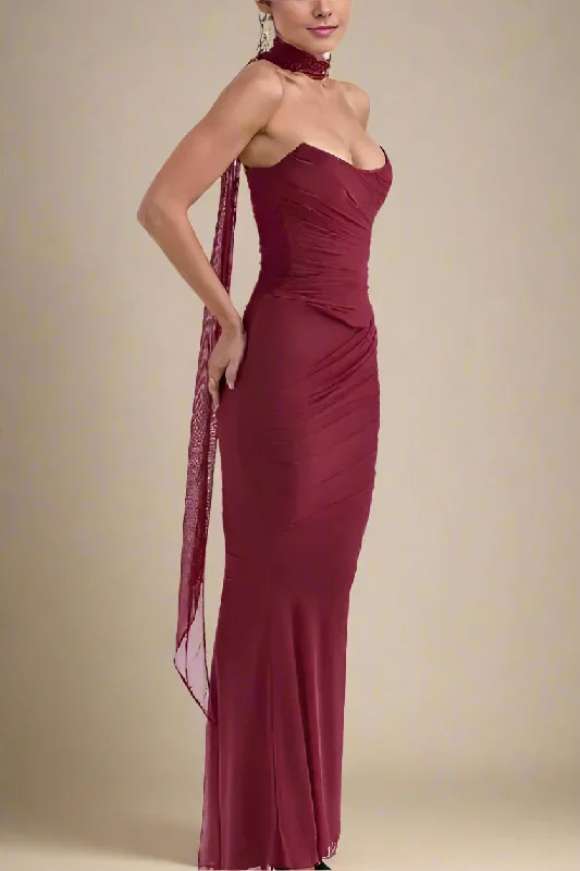 Margot Wrap Top and Maxi Skirt Outfit Set - Red Wine wool skirt breathable