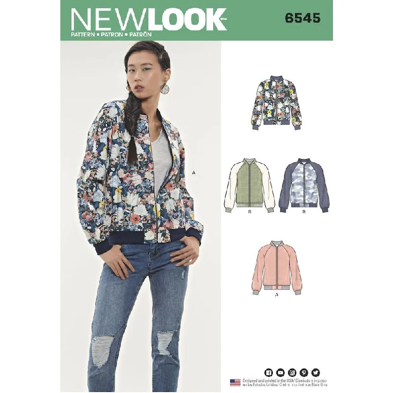 Newlook Pattern 6545 Misses' Flight Jacket Notch Collar Peter Pan Collar Cowl Neck
