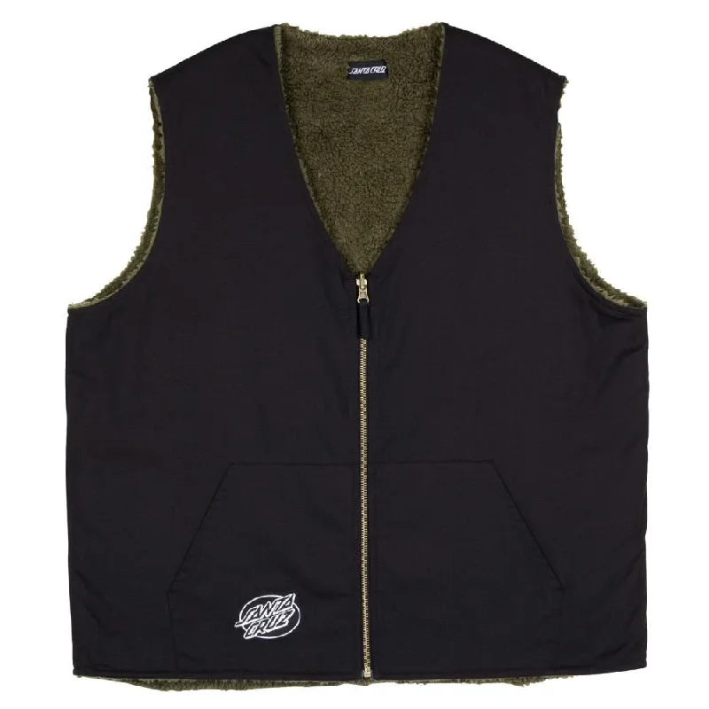 Santa Cruz Jacket Hideout Reversible Vest - Black / Sea Kelp Satin Fabric Silk Fabric Chiffon Fabric