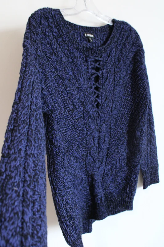 Express Dark Blue Black Knit Sweater | S Satin Fabric Silk Fabric Chiffon Fabric