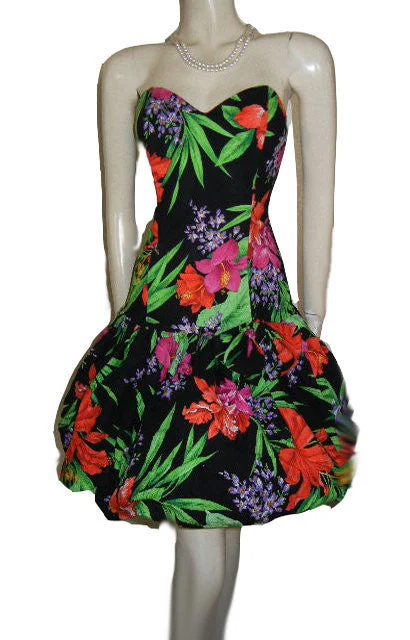 *VINTAGE SCARLETT SWEETHEART NECKLINE HAWAIIAN FLOWERS BALLOON SKIRT corduroy skirt durable