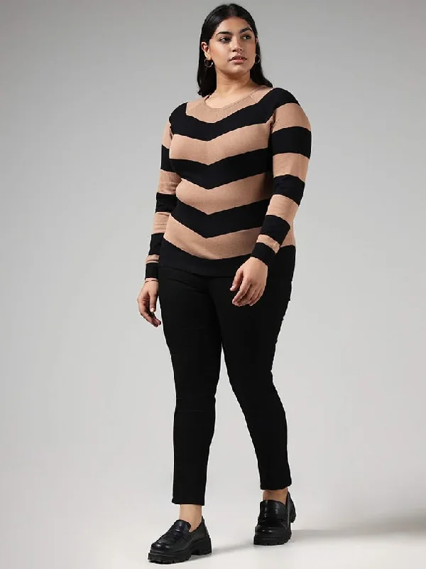 Gia Brown Striped Sweater Spandex Rayon Corduroy