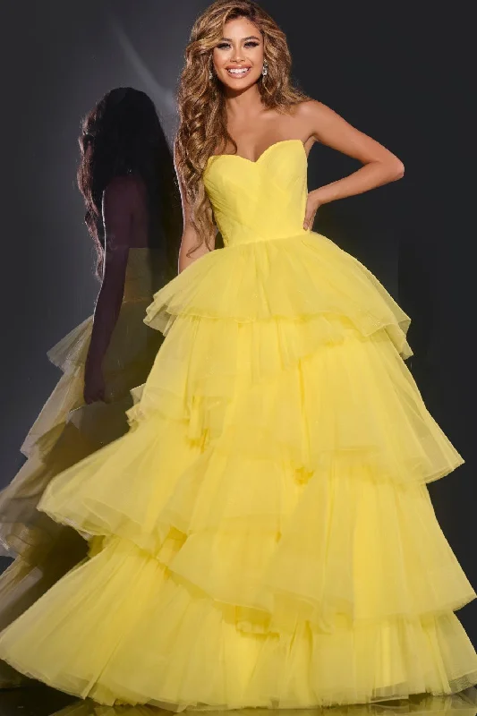 Jovani -40394 Strapless Tulle Ball Prom Gown with Layered Skirt cashmere skirt rich
