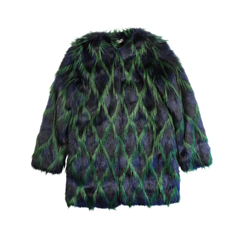 Zadig & Voltaire Faux Fur Jacket - Women's M A-Line Jacket Boat Neck Shawl Collar