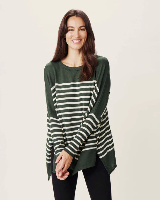 Mersea The Catalina Travel Sweater Juniper Stripe Satin Blend Silk Blend Wool Blend