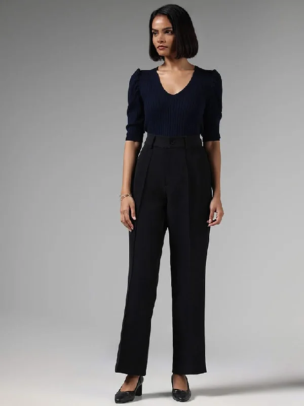Wardrobe Dark Navy Ribbed Sweater Stretchy Elastic Breathable