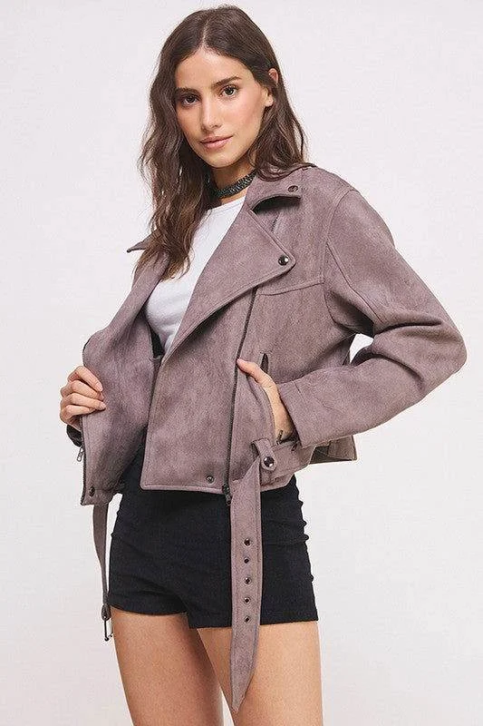 Plus Belted Long Sleeve Zippered Suede Moto Jacket Fleece Jacket Down Jacket Feather Jacket Plus Belted Long Sleeve Zippered Suede Moto Jacket Fleece Jacket Down Jacket Feather Jacket