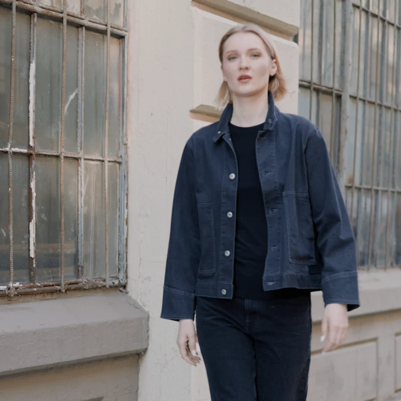 Denim Stretch - Button Closure Pocket Jacket - Black - Final Sale! Satin Jacket Silk Jacket Chiffon Jacket
