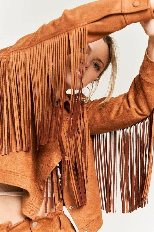 Jade By Jane Suede studded fringe jacket PLUS One-Shoulder Jacket Off-the-Shoulder Jacket Asymmetrical Jacket