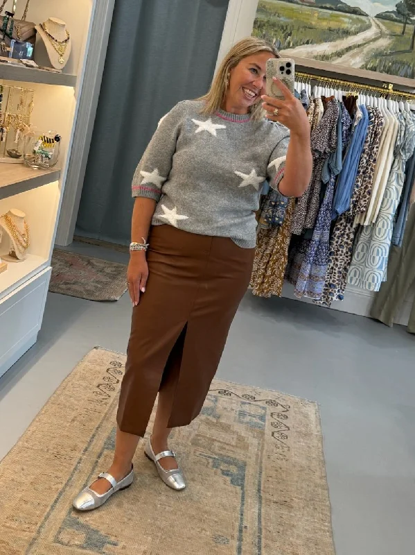 Vanessa Midi Skirt Brown *Large Damaged* high slit skirt