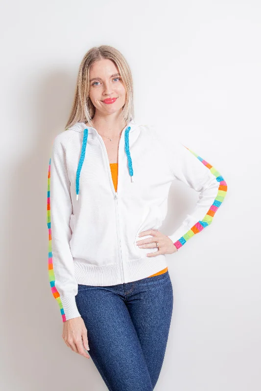 White Zip Jacket w/ Neon Sleeves Jacket Blazer Coat
