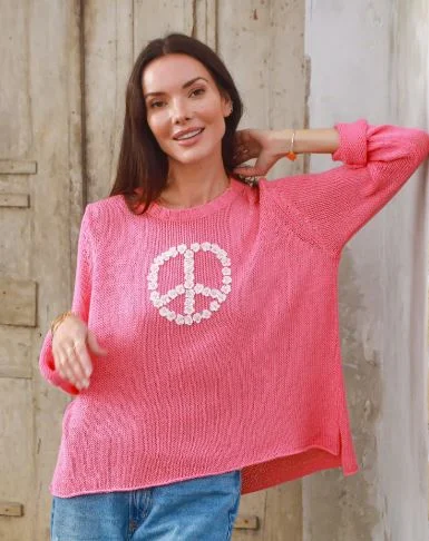 Wooden Ships Daisy Peace Crew Cotton Sweater Cherry Pastille Fleece Sweater Nylon Polyester