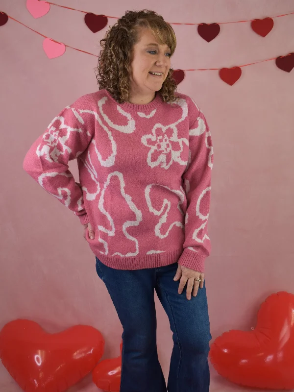 Back For You Floral Sweater Collared Crew Neck Turtle Neck