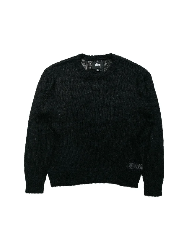 Stüssy S Loose Knit Sweater Black Real Fur Shearling Chenille