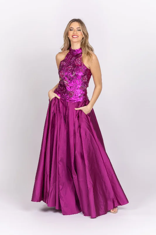Emily Shalant Taffeta Ballgown Skirt in Magenta velvet skirt luxury