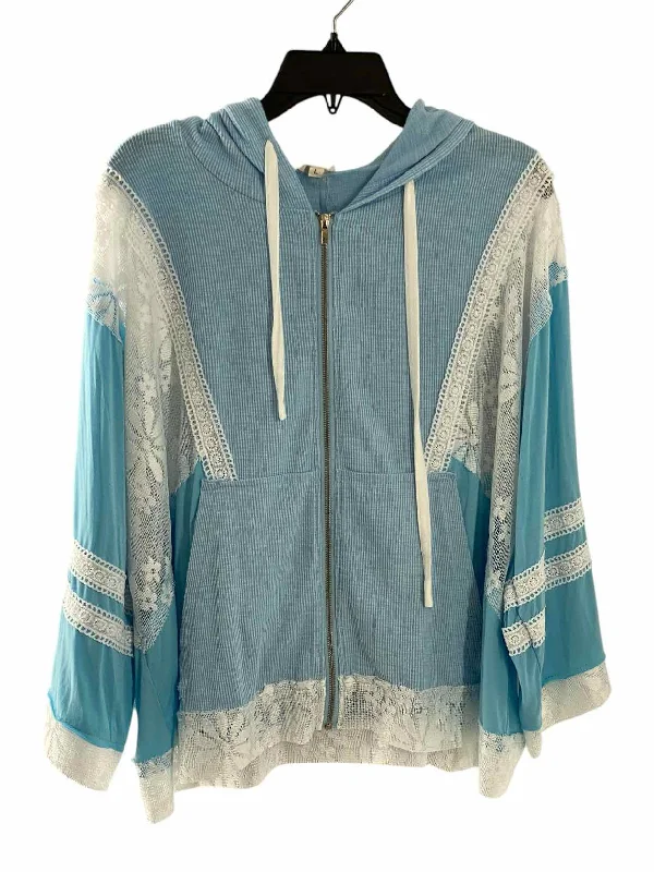Pol Size L Baby Blue Cream Lace Jacket Ribbed Jacket Pleated Jacket Ruffled Jacket