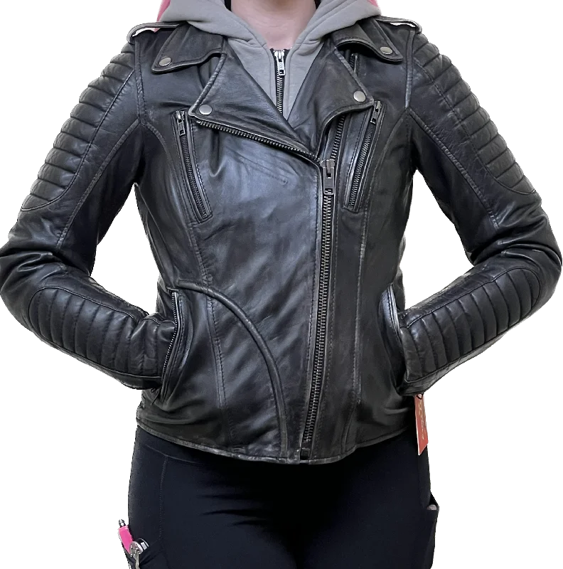 Ladies Soft Lambskin Hoodie Jacket Stand-Up Collar Roll-Neck Collar Turtle Neck