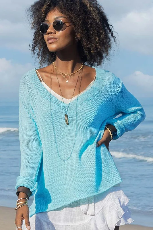 Wooden Ships Maggie V Cotton Sweater Surf Jack Aqua Terry Terry Cloth Terry Knit