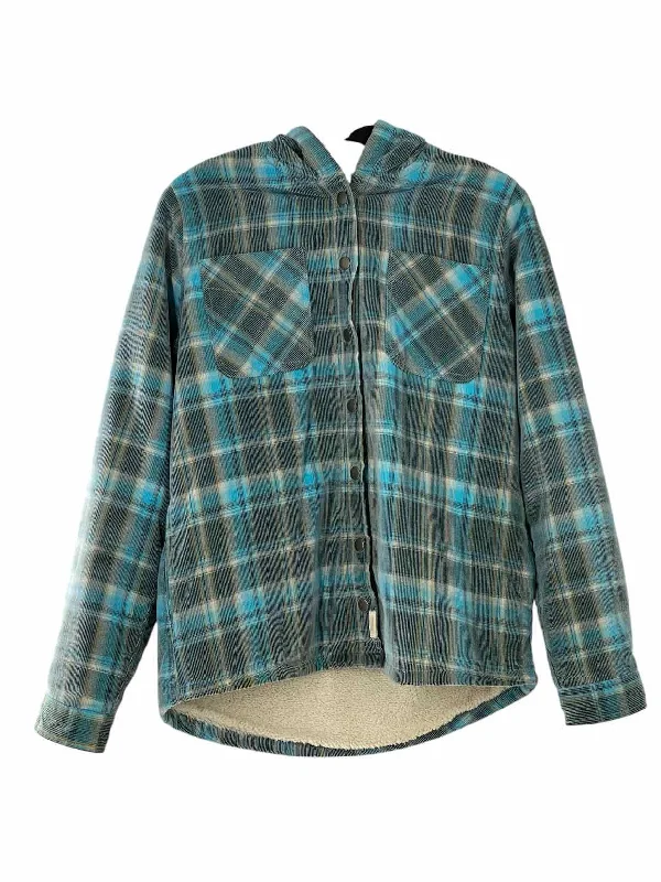 Soho Threads Size S Blue Plaid Corduroy Jacket A-Line Jacket Boat Neck Shawl Collar