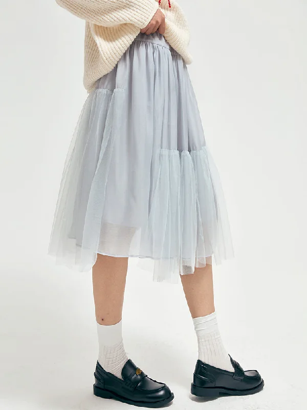 Patchwork mesh skirt linen skirt breathable