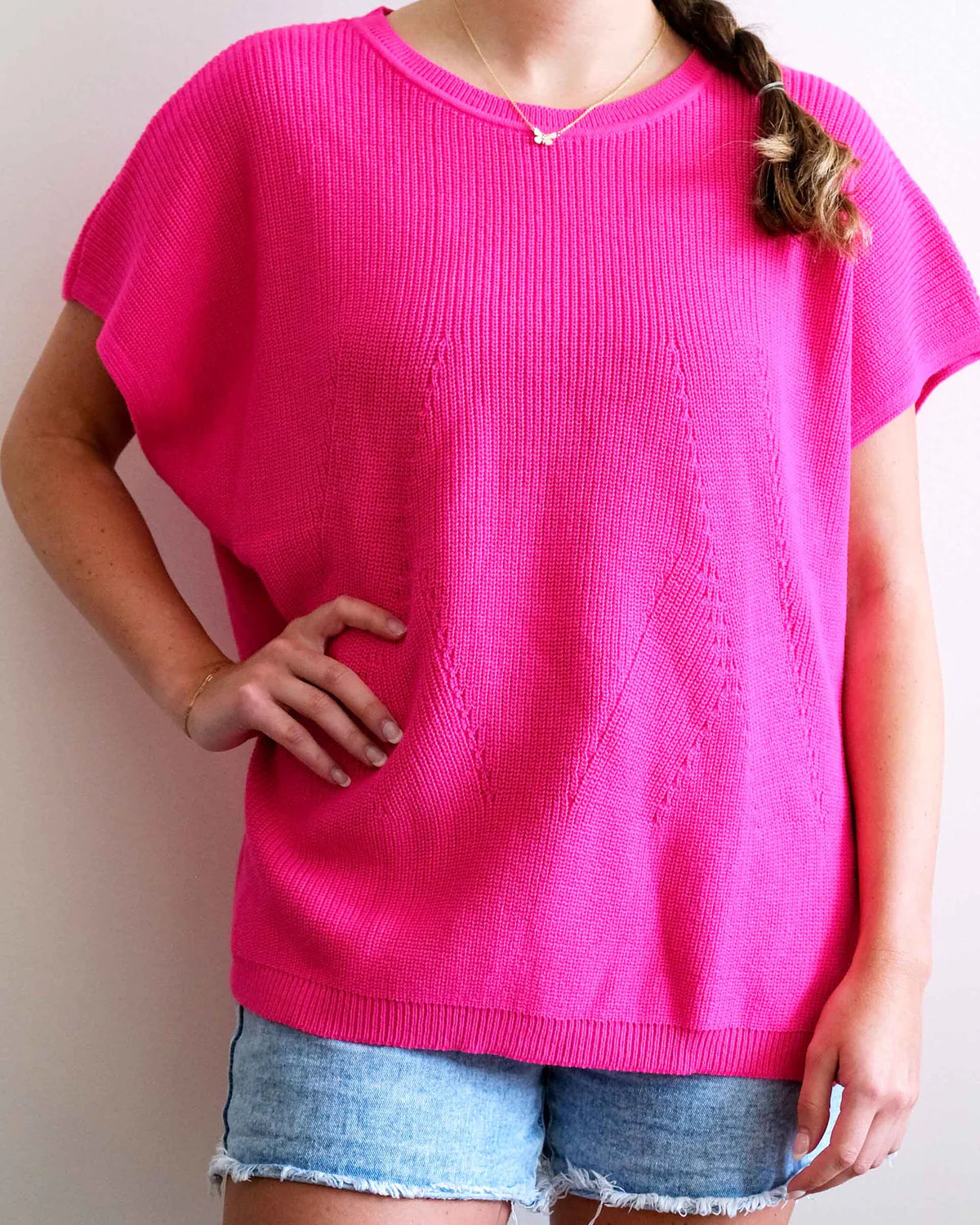 Mersea Camden Short Sleeve Sweater Magenta Nylon Fabric Polyester Fabric Spandex Fabric