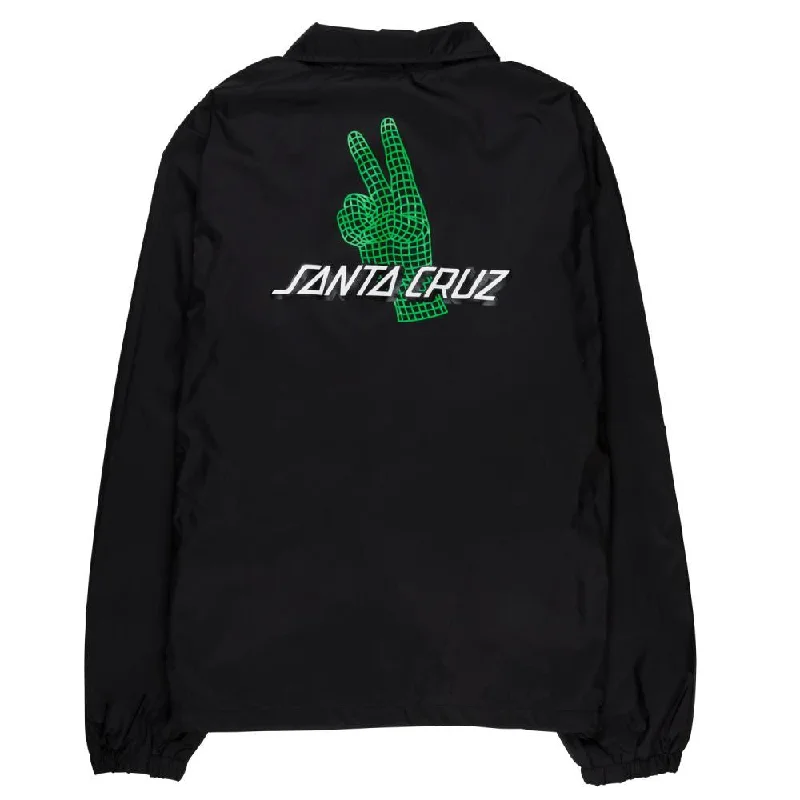 Santa Cruz Jacket Atomic Peace Strip Coach Jcket - Black Collared Jacket Crew Neck Jacket Turtle Neck Jacket