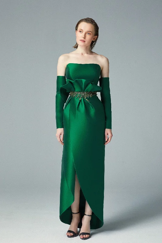 Off sleeves top with asymmetric skirt midi skirt versatile