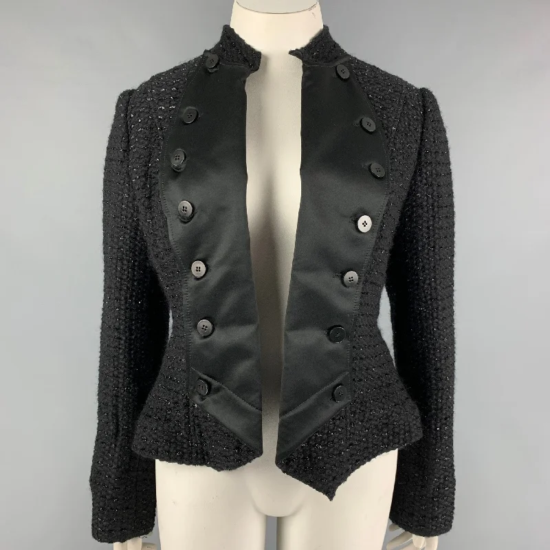 ARMANI COLLEZIONI Size 12 Black Wool Blend Tweed Jacket Oversized Jacket Tailored Jacket Straight Jacket
