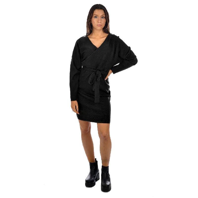 Sweater Dress - Dolman Sleeve - Black Anti-Pilling Anti-Shrink Durable