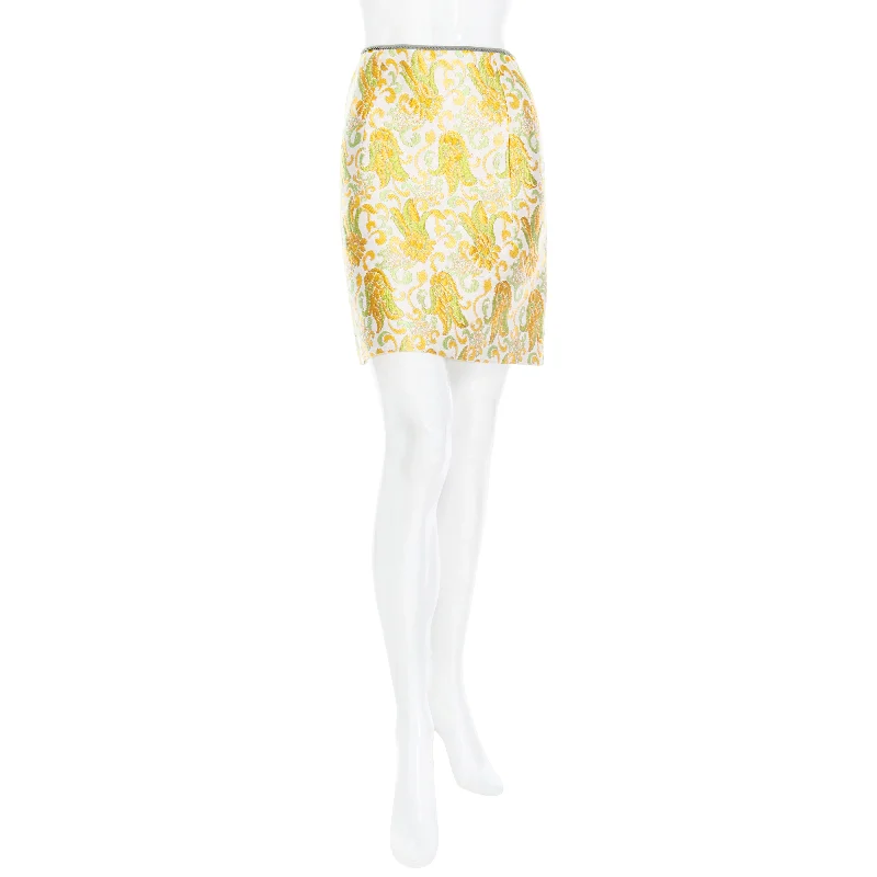 2003 Yellow and Green Silk Brocade Mini Skirt leather skirt modern