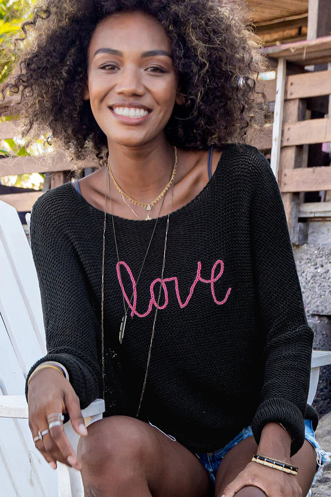 Wooden Ships Key West Love Crew Cotton Sweater Black/Cherry Pastille Casual Formal Business